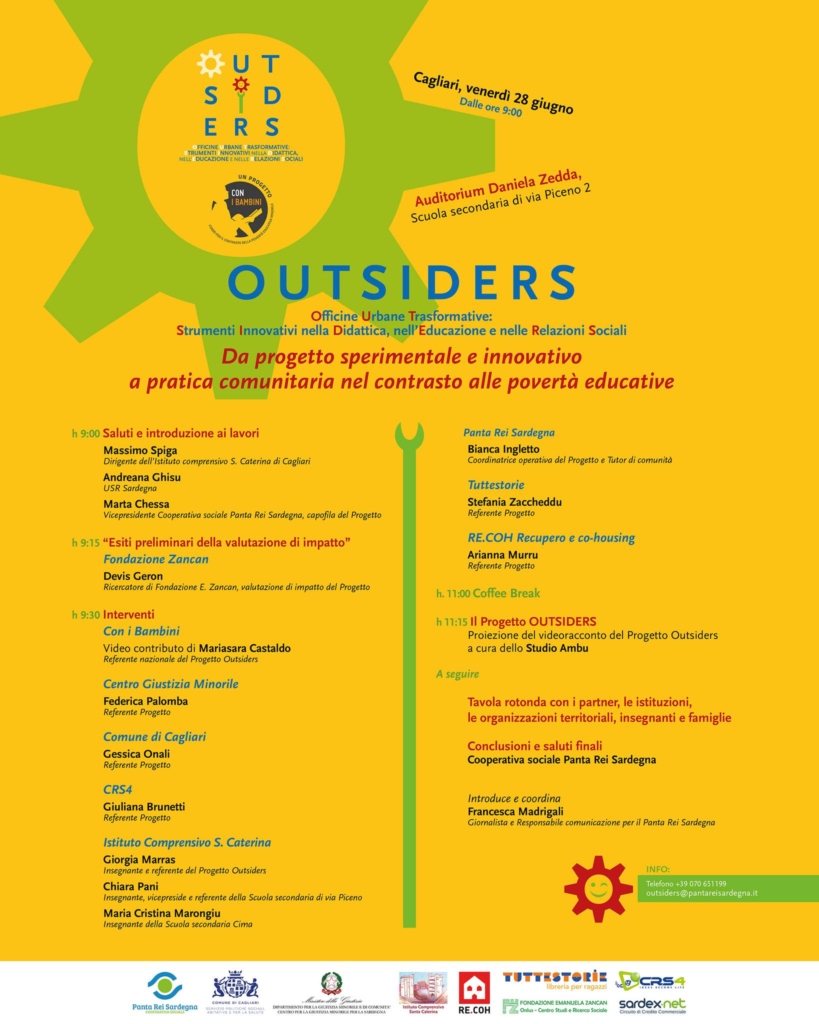 Il 28 giugno saremo a Cagliari per l’incontro conclusivo del Progetto Outsiders, finanziato da Con i bambini.